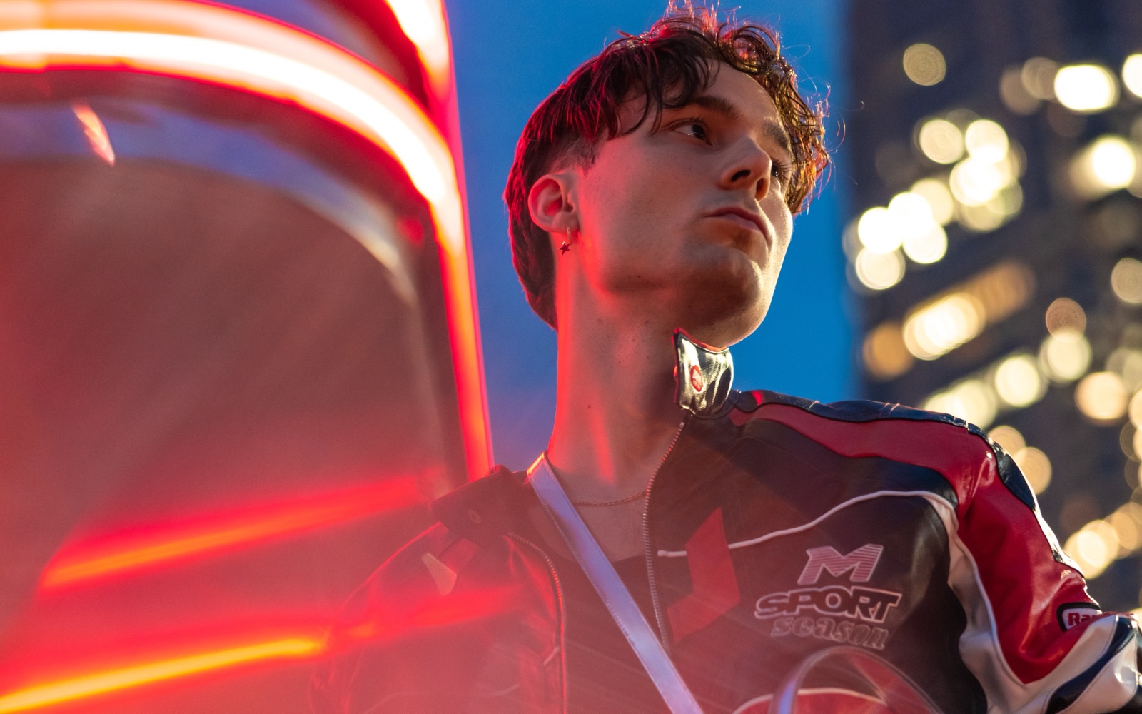 Neon-lit portrait from a brand activation